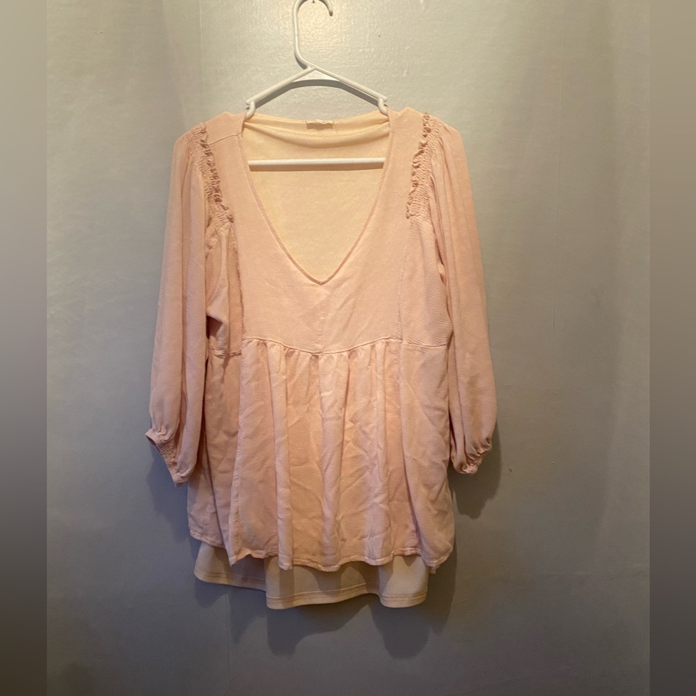 Jodifl Pale Pink Babydoll 3/4 Sleeve Top Size L. Coquette Y2K Puff Sleeve